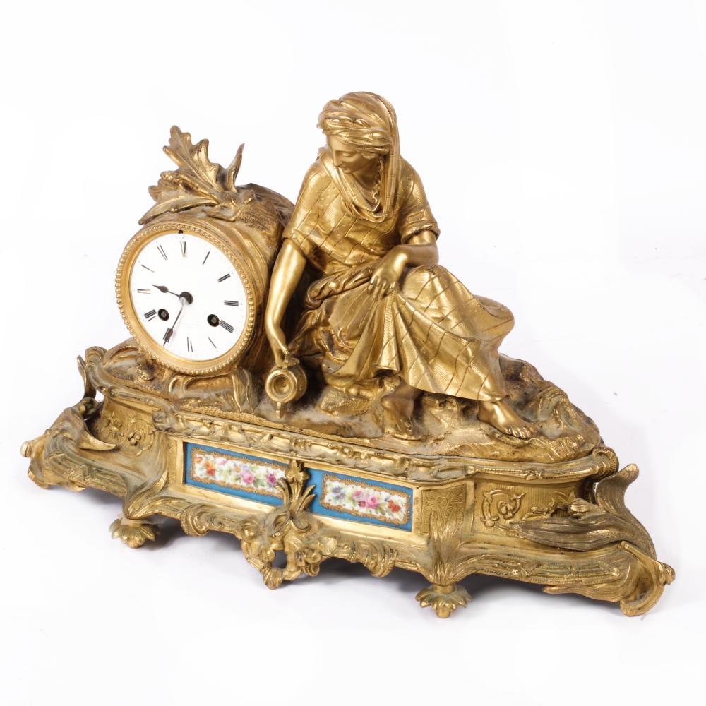 Appraisal: FRENCH GILT BRONZE AND SEVRES PORCELAIN NEOCLASSICAL FIGURAL MANTEL CLOCK