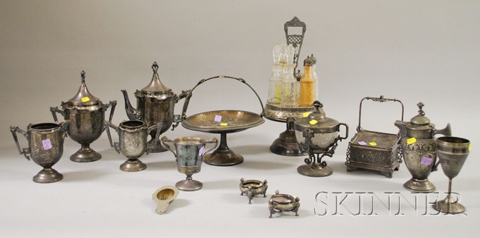 Appraisal: Thirteen Victorian Silver Plated Serving Items including a six-bottle cruet