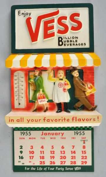 Appraisal: Vess Chalkware Sign Thermometer Calendar Description Calendar was originally attached