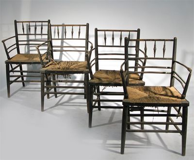 Appraisal: Eleven various ebonised wood and rush seated Sussex chairs unsigned