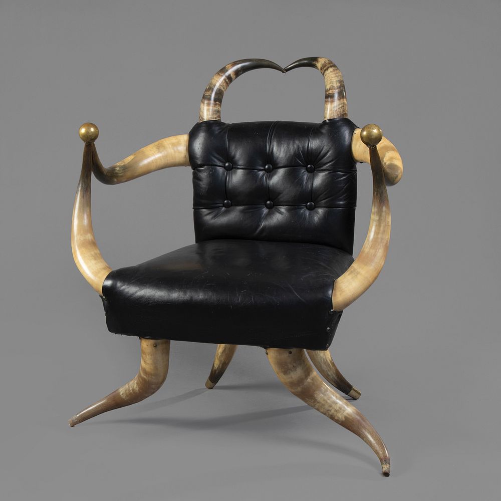 Appraisal: American Southwest Leather and Longhorn Chair American Southwest Leather and