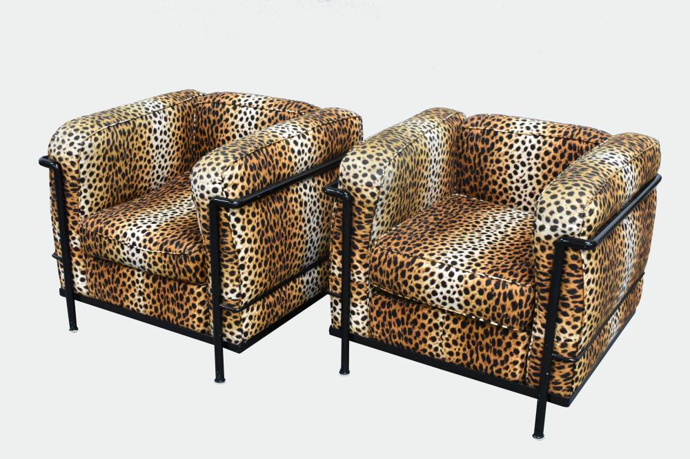 Appraisal: PAIR OF ART DECO STYLE LEOPARD FABRIC UPHOLSTERED CLUB CHAIRSEach