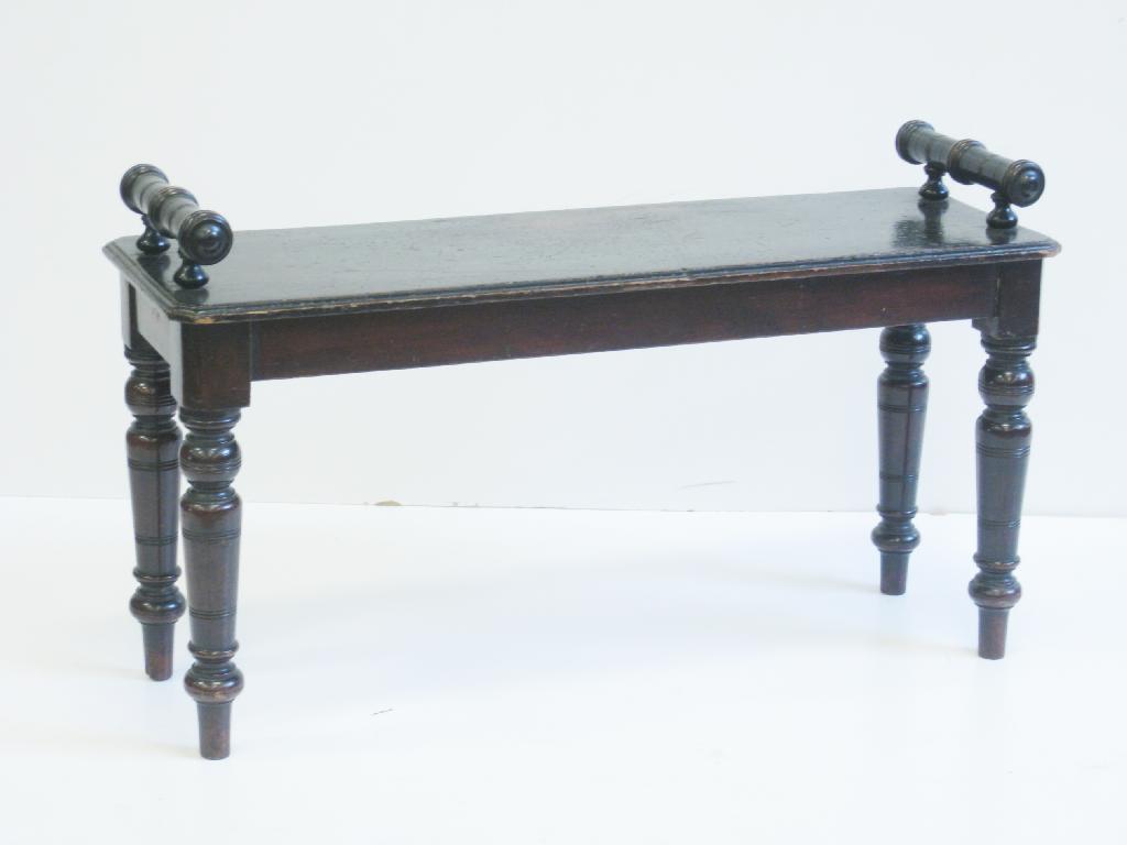 Appraisal: A late Victorian ebonised mahogany Window Seat with solid seat