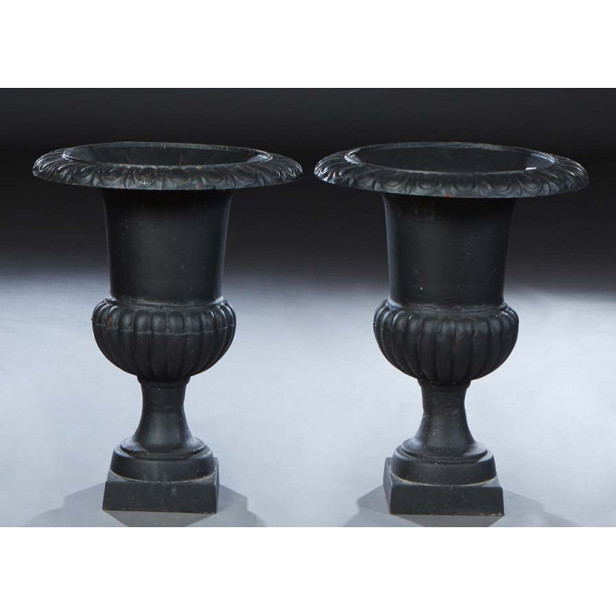 Appraisal: Pair of Cast Iron Campana Form Garden Urns th st