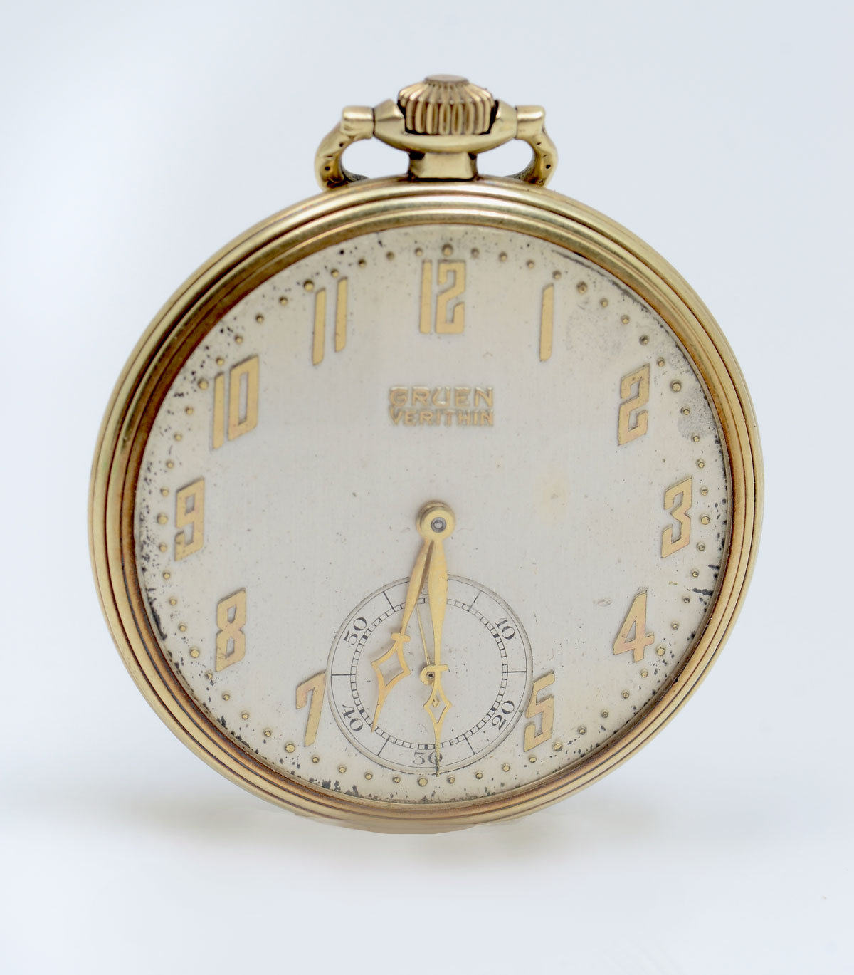 Appraisal: K GRUEN VERITHIN ART DECO POCKET WATCH K yellow gold