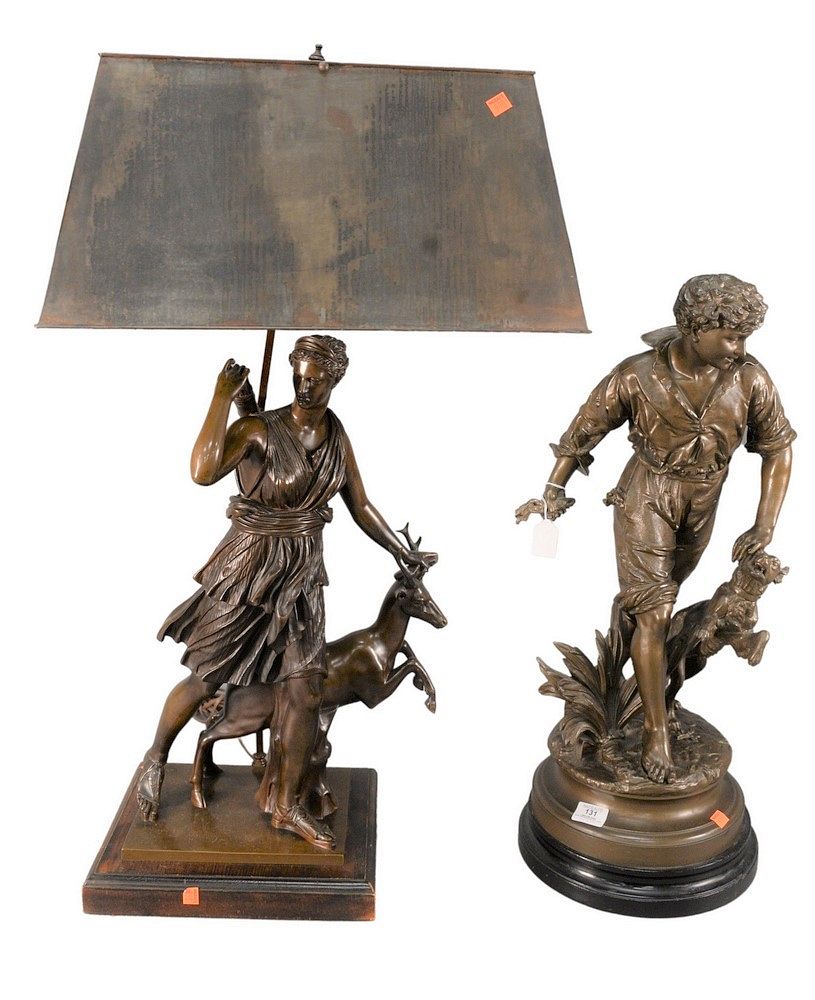 Appraisal: Two Piece Lot to include bronze two light table lamp