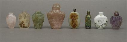 Appraisal: Eight Chinese Hardstone Porcelain Interior-Painted Glass and Cloisonn Enamel Snuff