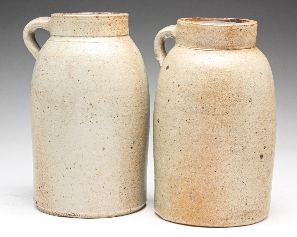 Appraisal: TWO AMERICAN STONEWARE JARS Second half th century Applied strap