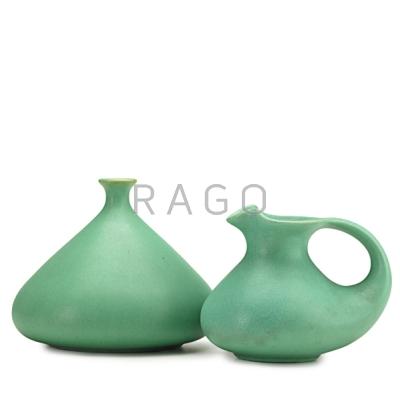 Appraisal: TECO Two small vessels matte green glaze Terra Cotta IL