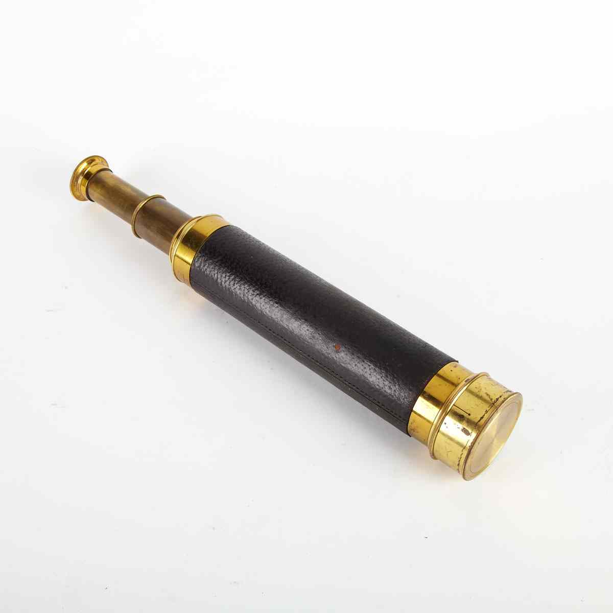 Appraisal: French Leather Clad Lacquered Brass Four Draw Telescope th century