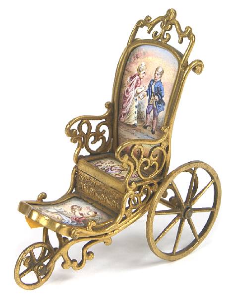 Appraisal: A Viennese enamel and gilt bronze minature Bath chair height