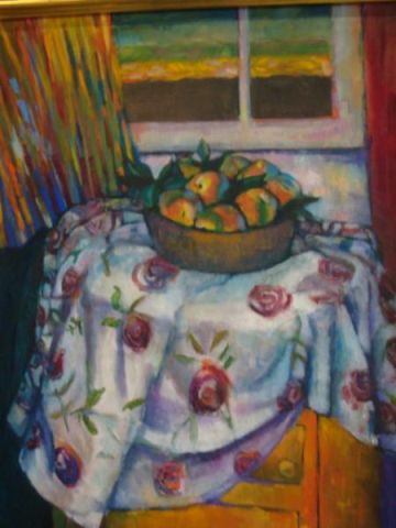 Appraisal: CHEETY O C Impressionist Interior with Fruit on Table Signed