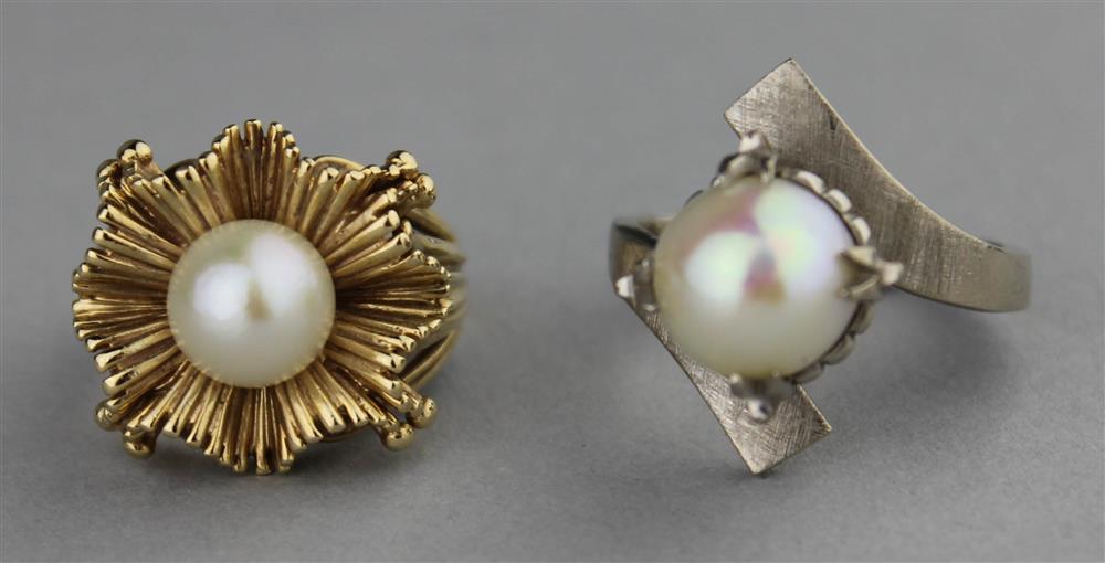 Appraisal: TWO CULTURED PEARL AND K GOLD RINGS the white gold