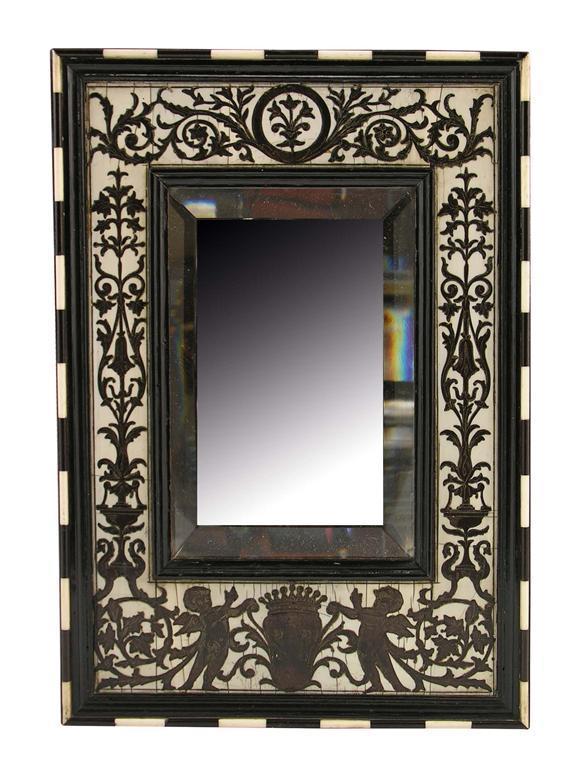 Appraisal: An Italian ebonised and ivory marquetry frame mirror