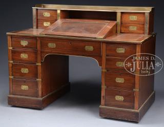 Appraisal: FINE MAHOGANY BRASS BOUND CAMPAIGN DESK Mid th century London