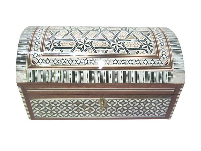 Appraisal: AN INLAID WOODEN DOME TOP JEWELLERY CASE AN INLAID WOODEN