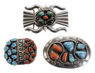 Appraisal: Three Silver Southwestern Belt Buckles one oval buckle with two