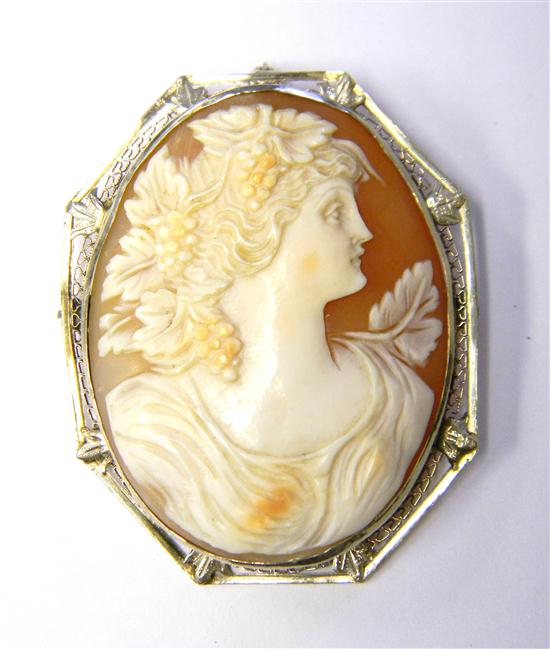 Appraisal: JEWELRY Carved Shell Cameo Pin Pendant K white gold cameo