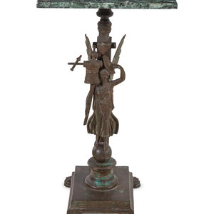 Appraisal: An Etruscan Style Bronze and Marble-Top Pedestal Table in the