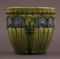 Appraisal: Glazed Earthenware Planter Blue and green glazed earthenware planter has