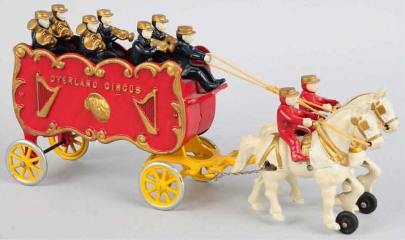 Appraisal: Cast Iron Overland Circus Horse-Drawn Band Wagon American Made by