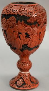 Appraisal: Chinese red cinnabar lacquered double gourd vase urn having elaborately