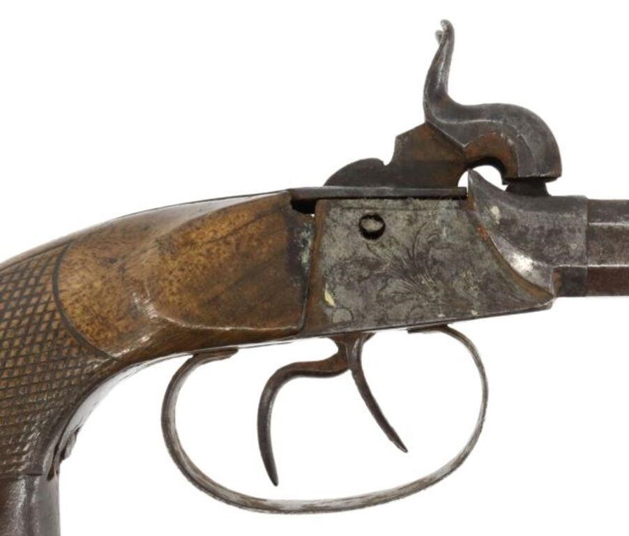 Appraisal: Double barrel percussion boot pistol th c stamped at front