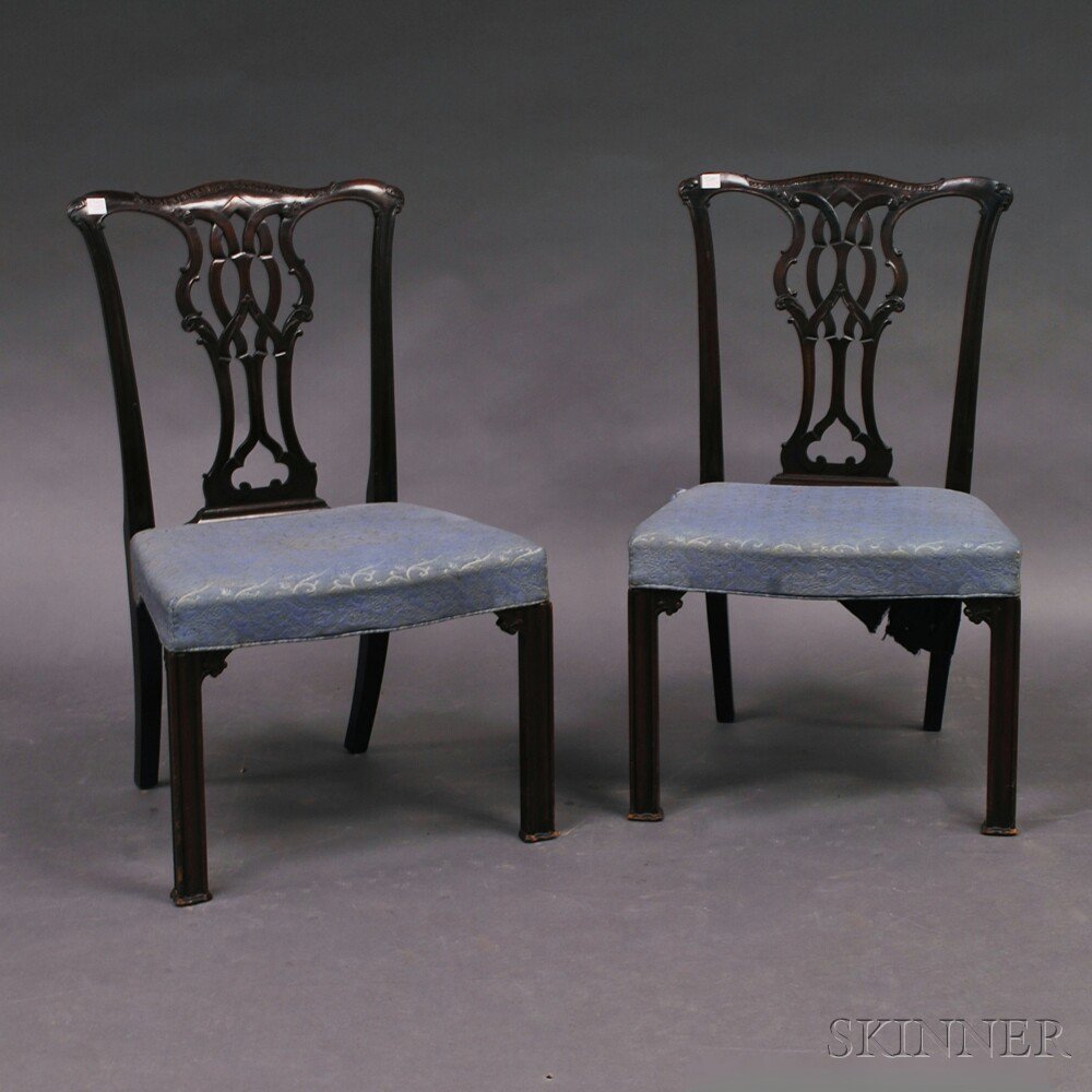 Appraisal: Pair of Georgian-style Carved Mahogany Side Chairs the shaped and