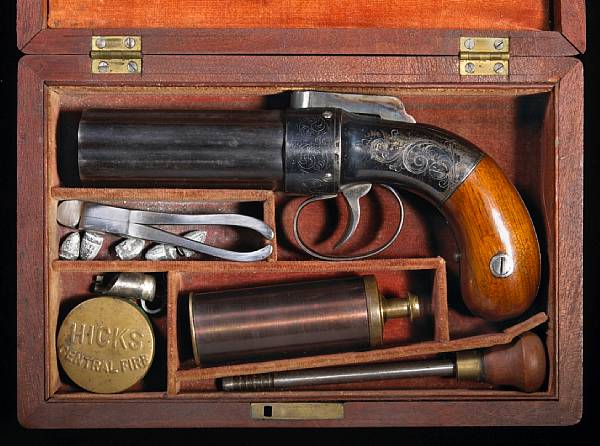 Appraisal: A fine cased Allen amp Thurber percussion pepperbox Serial no