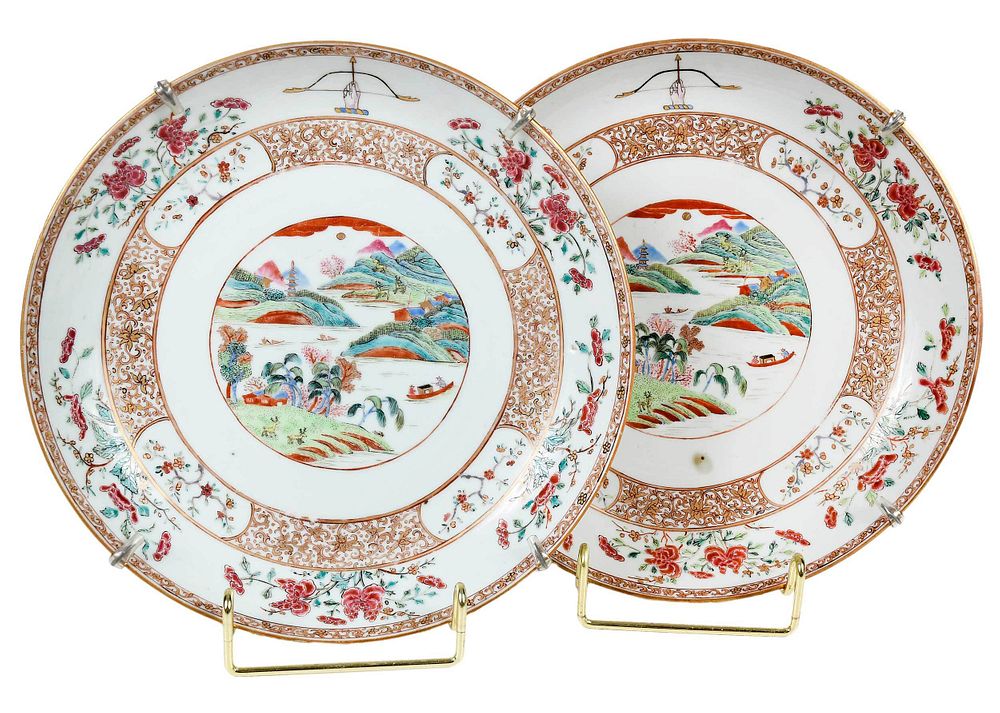 Appraisal: Two Chinese Export Porcelain Plates with Seascape mid to late