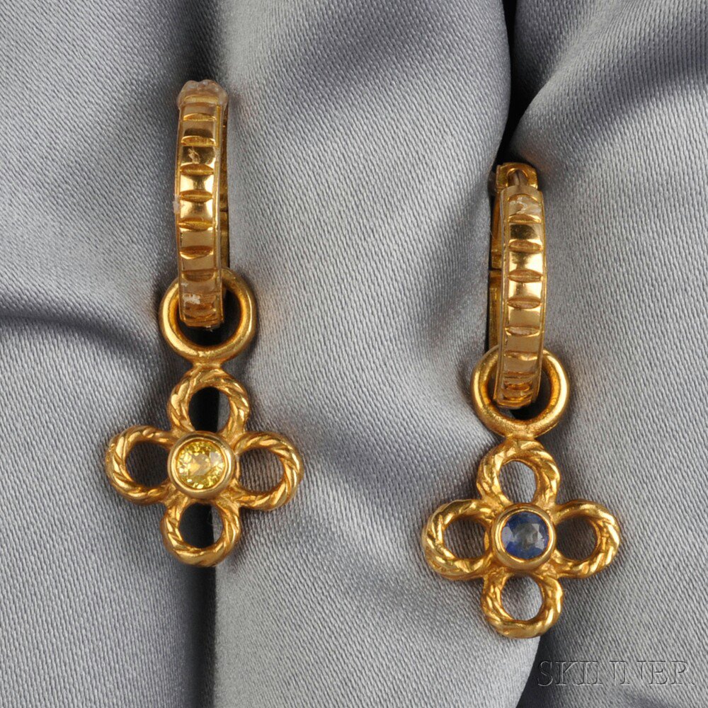 Appraisal: kt Gold and Sapphire Earpendants Loree Rodkin each quatrefoil motif