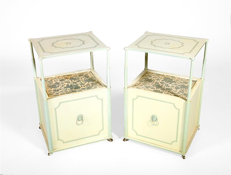 Appraisal: Pair of Painted Bedside Tables With faux painted details and