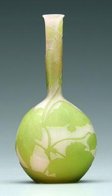 Appraisal: Gall bud vase satin cut-back green decoration on white ground