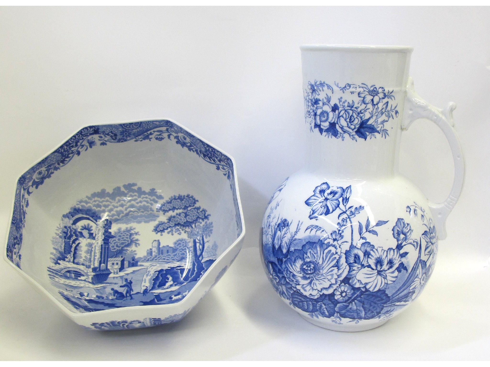 Appraisal: Blue and white ceramic wash basin and jug