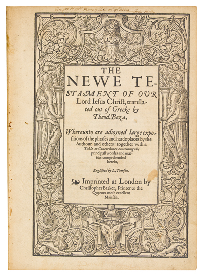 Appraisal: BIBLE IN ENGLISH NEW TESTAMENT The Newe Testament translated out