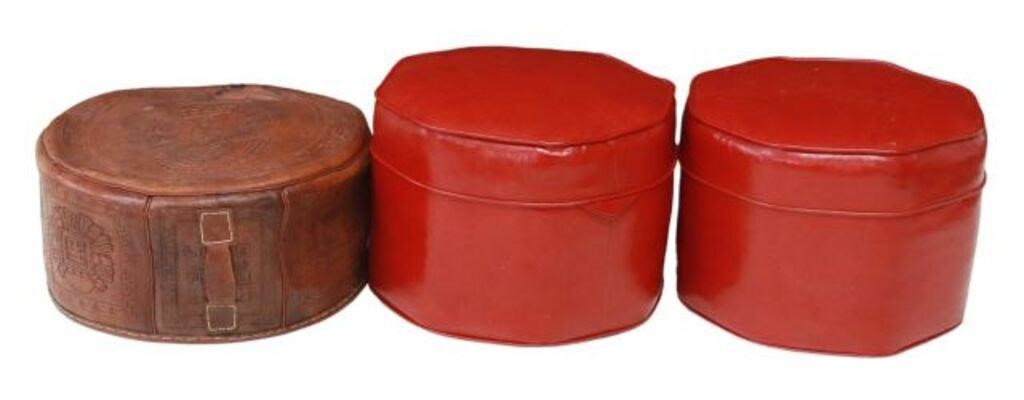 Appraisal: lot of Vintage ottomans th c including red vinyl octagonal