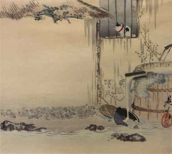 Appraisal: A Japanese Surimono Zeshin on paper depicting a rural scene