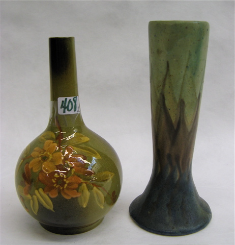 Appraisal: TWO ART POTTERY VASES One is an English Teckware bud