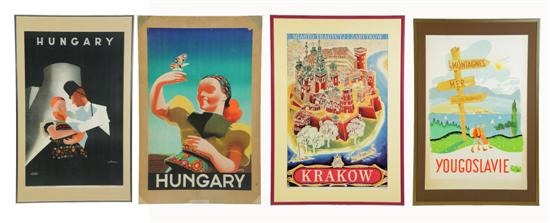 Appraisal: FOUR TRAVEL POSTERS Lithographs nd quarter- th century Two Hungarian