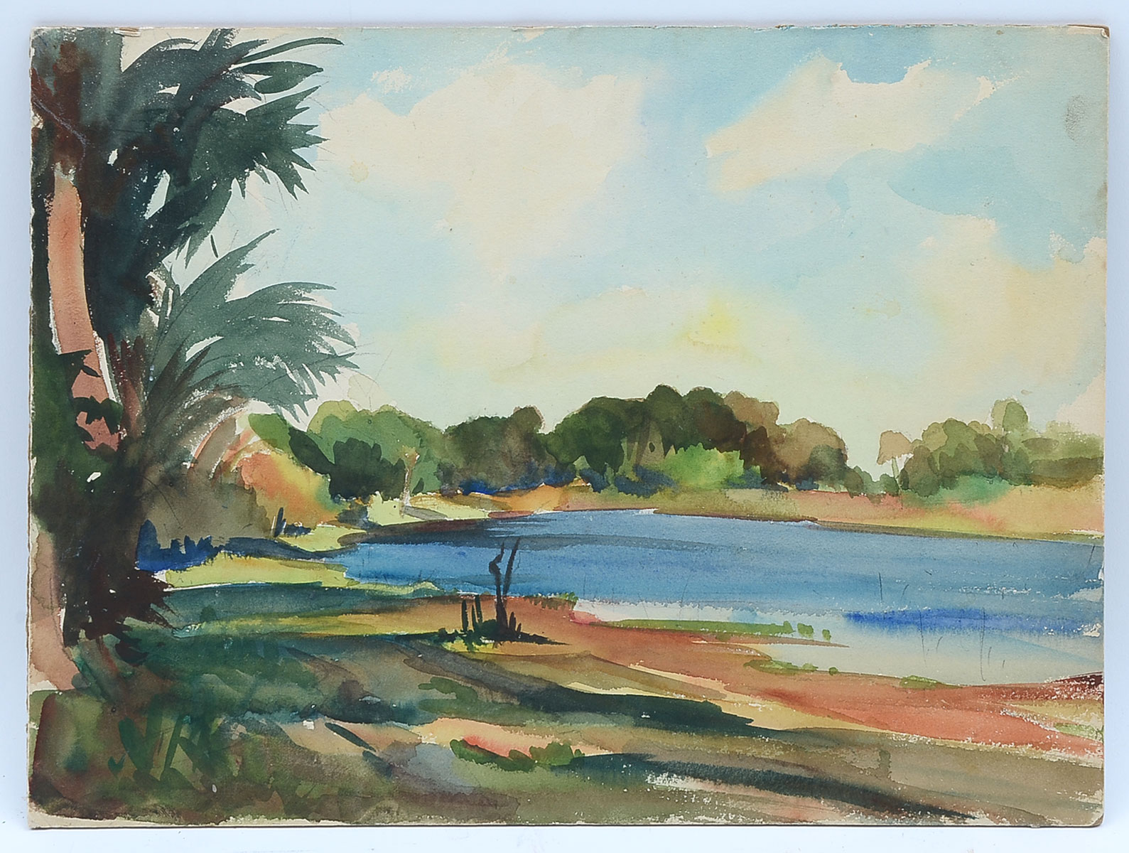 Appraisal: WOODWARD Stanley American - Waterside Scene Watercolor '' x ''