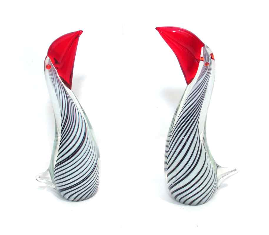 Appraisal: PAIR MURANO GLASS TOUCAN BIRDS Sommerso striped bodies with bold