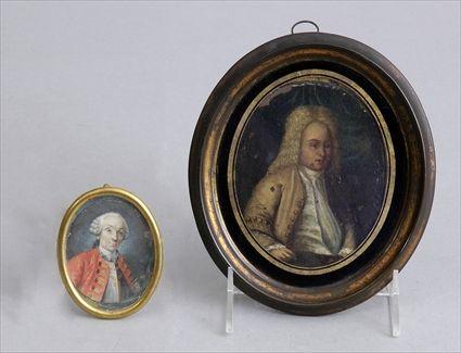 Appraisal: TWO OVAL PORTRAIT MINIATURES The larger on wood panel of