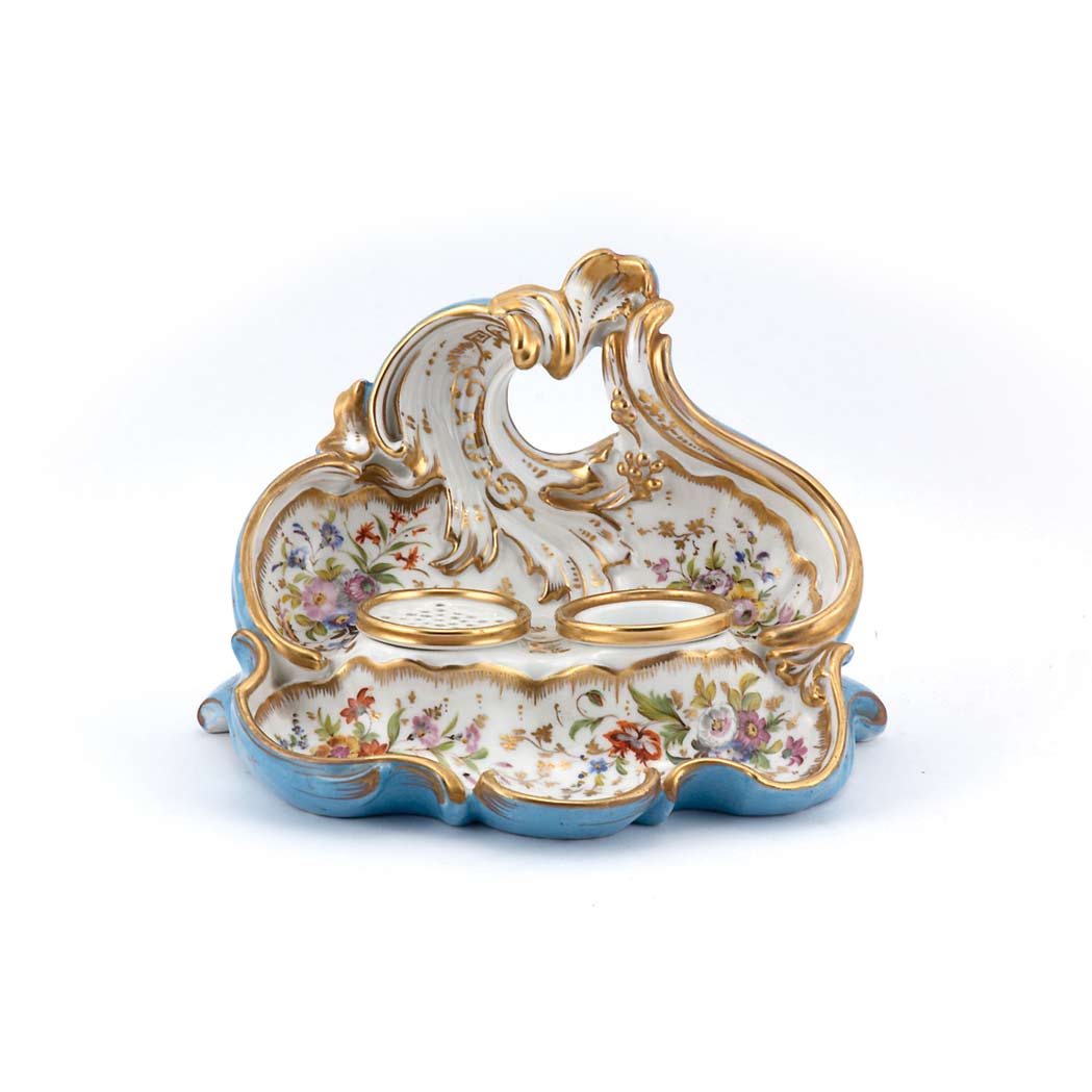 Appraisal: Continental Rococo Style Porcelain Inkstand Height inches