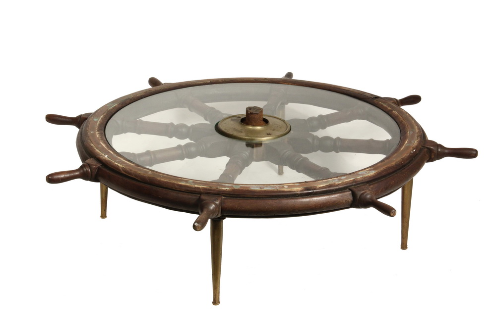 Appraisal: SHIP'S WHEEL AS COFFEE TABLE - th c Eight-Spindle Walnut