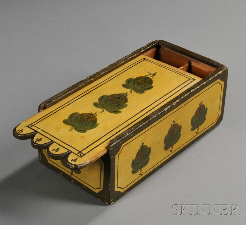 Appraisal: Yellow Paint-decorated Slide-lid Box America early th century the top