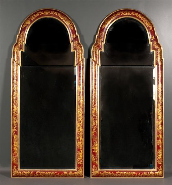 Appraisal: Pair of Queen Anne style red japanned beveled glass mirrors