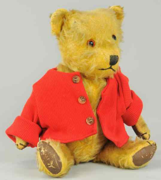 Appraisal: 's EUROPEAN TEDDY BEAR Appealing teddy bear in red jacket