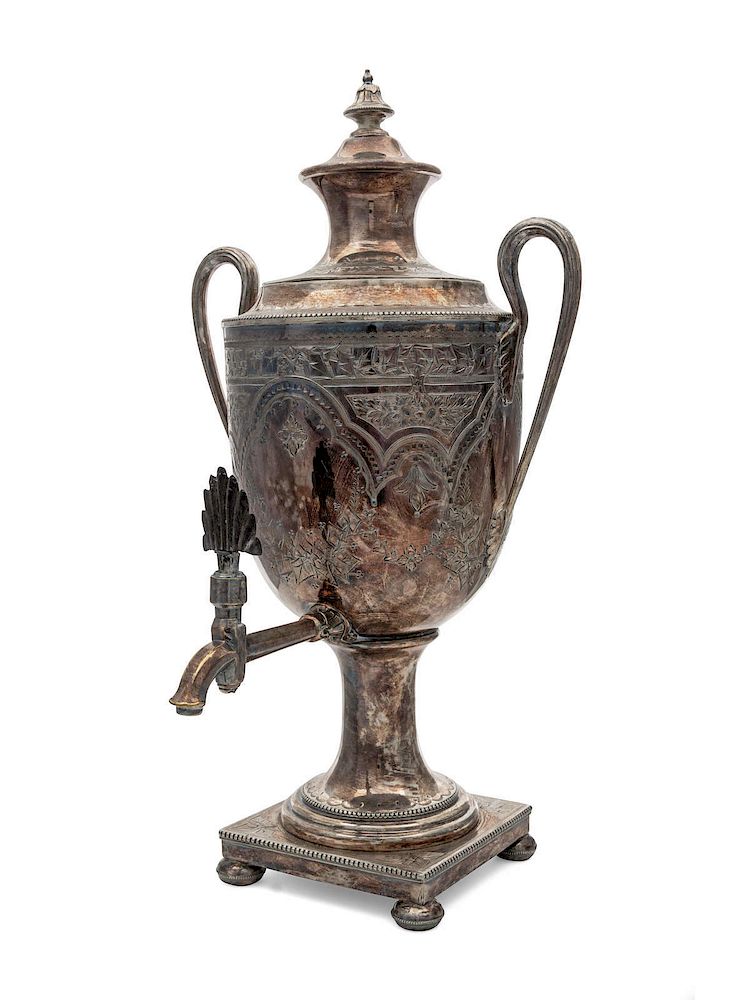 Appraisal: An English Silver-Plate Coffee Urn TH TH C An English