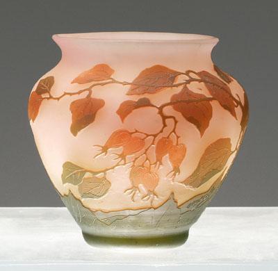 Appraisal: Arsall cameo glass vase pale orange and green flowers and