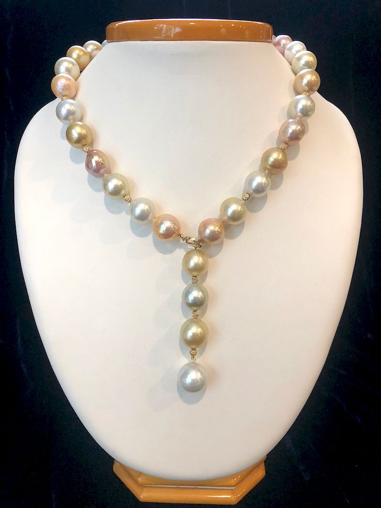 Appraisal: mm- mm South Sea and Fresh Water Pearl Lariat Necklace